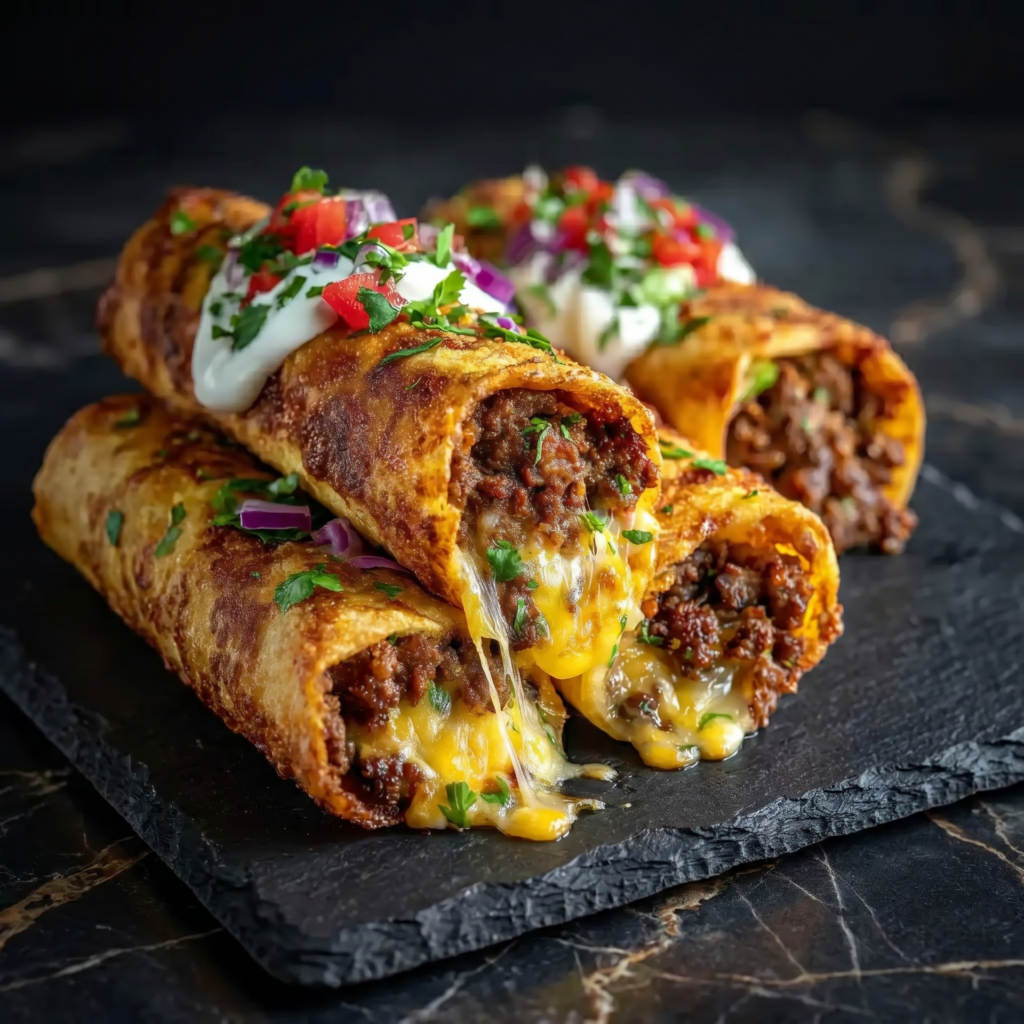 Cheesy Beef Taquitos: Rolled. Crispy. Gone.