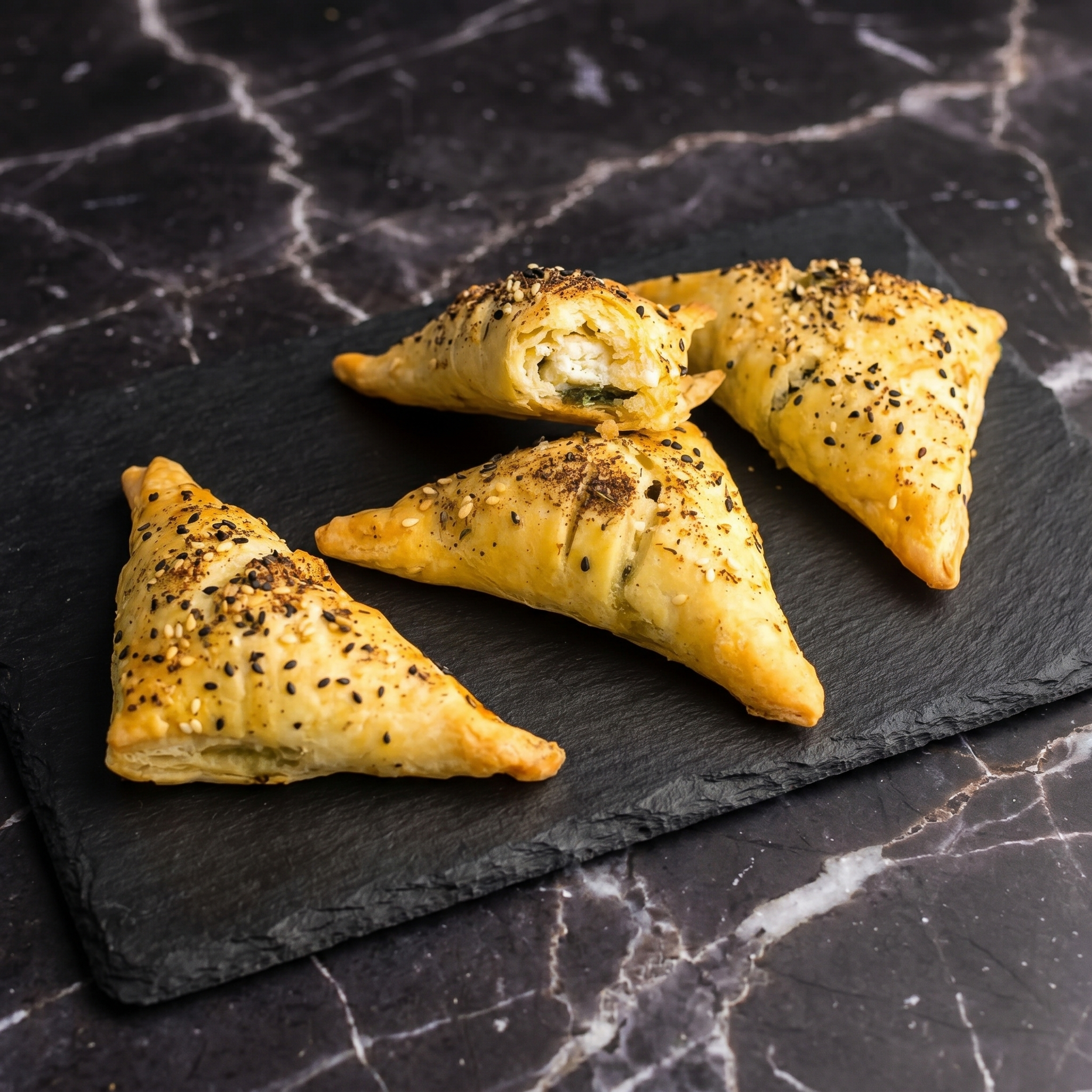 Spinach and Feta Puff Pastry Triangles: Greek Spanakopita Shortcut